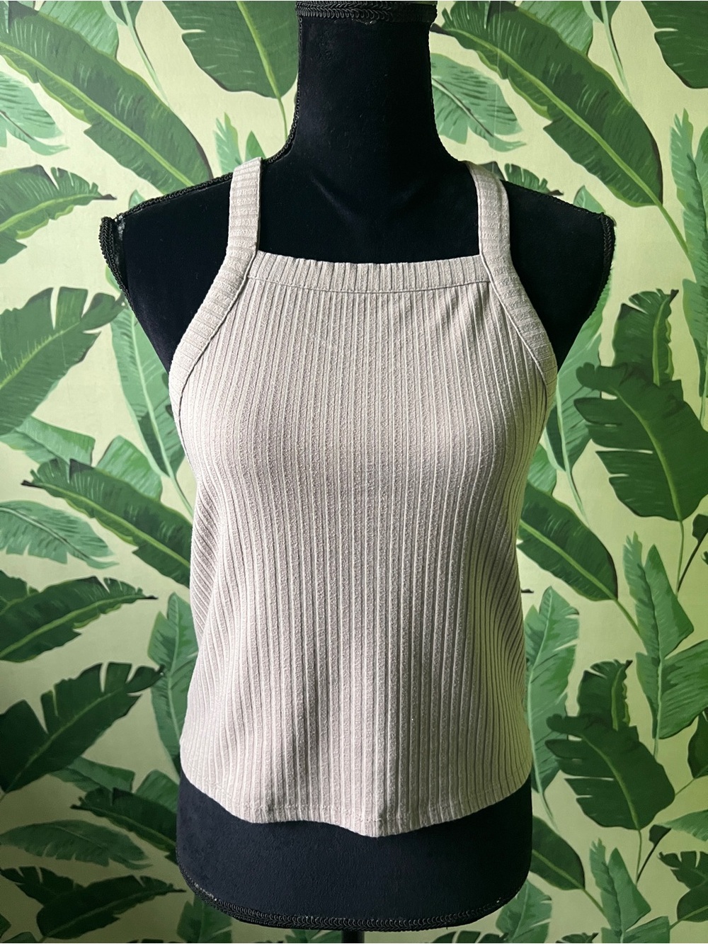 Me‎ to We Tan Ribbed Square Neck Tank Top Womens Medium